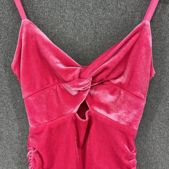 KatieJ NYC Dress Girls Large Pink Velvet Ruched Bodycon Mini Knot Front Cutout - Picture 3 of 16
